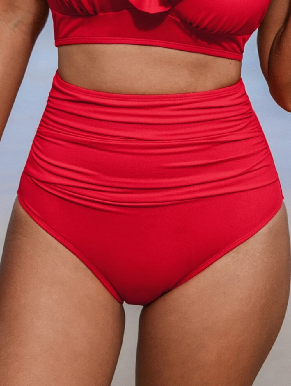 Cupshe Super Bloom Red Slim & Sculpt High Rise Bikini Bottoms